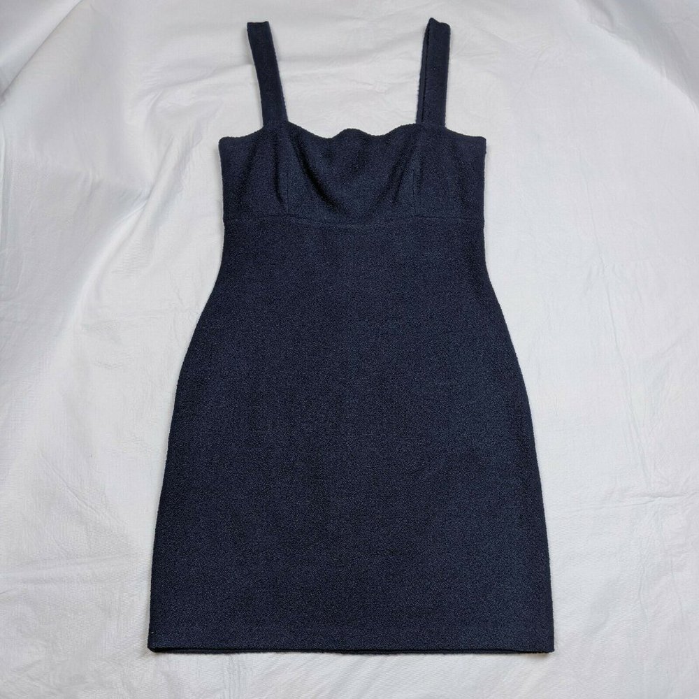 St. John Couture Strap Dress Square Neck Navy Knit
